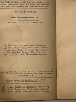 Profiles in Courage by John F. Kennedy, 1956 Cardinal Edition