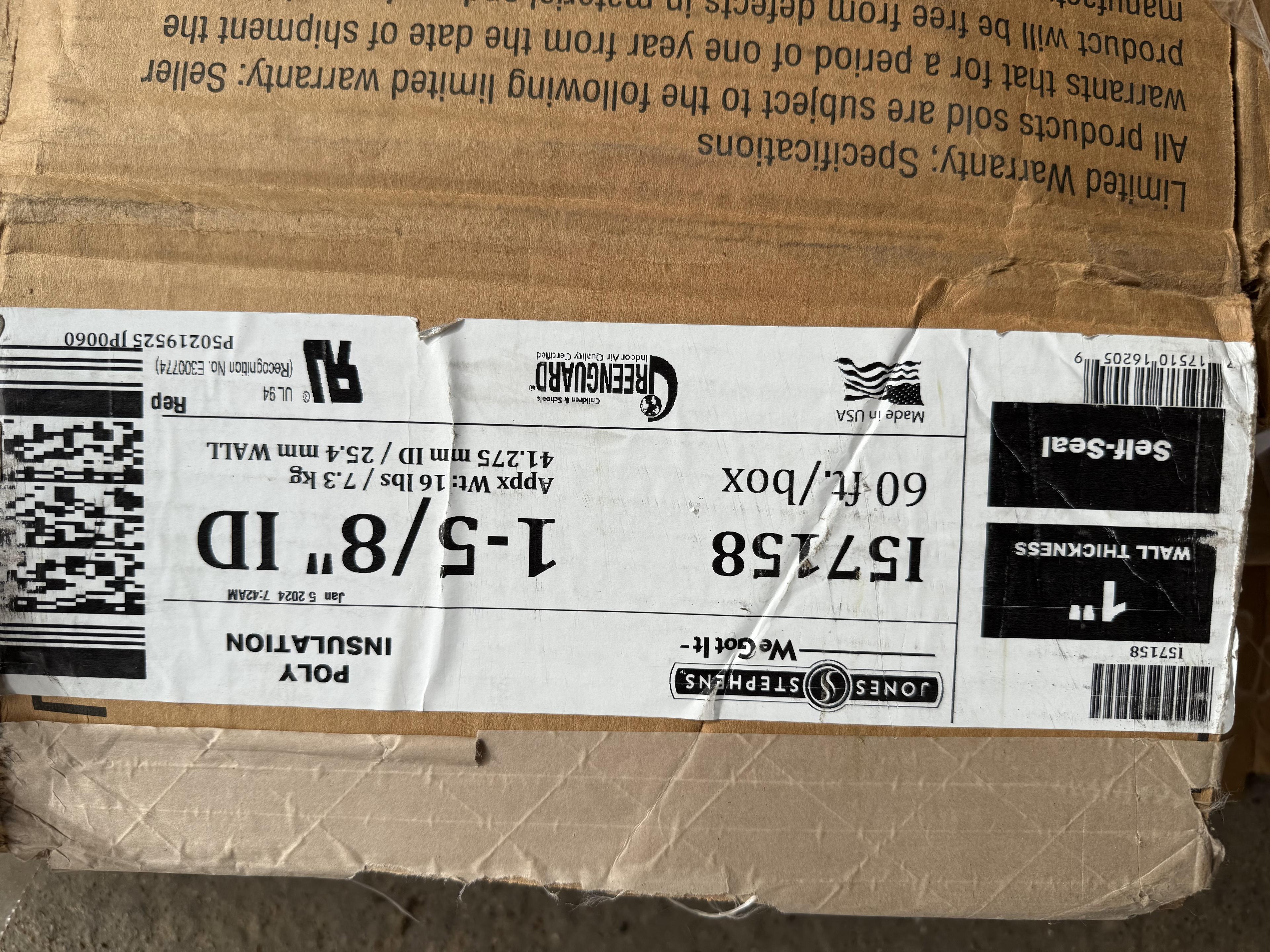 (4 Boxes) 1-5/8" ID Poly Insulation