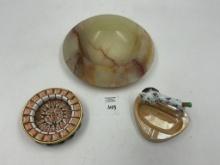 4 misc - Large mcm marble - round silver glass - made in japan porcelain horse - modern art mosaic j