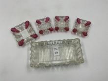 4 west morel ruby red glass ashtray set