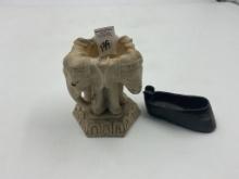 vintage 3 headed elephant ashtray Native American beggers bowl