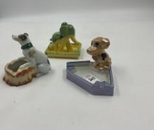 3 made in japan porcelain ashtrays - elephant - ;overdog - dog