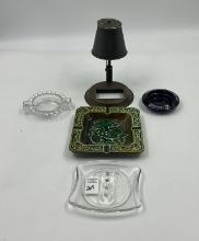 5 misc ashtrays - olympia beer - holiday inn - japan leaves - metal light style