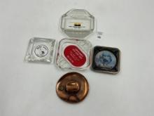 5 misc - union bank streator il - metal cowboy hat - hofor lanes 3 henry il - 1964 NY worlds fair -