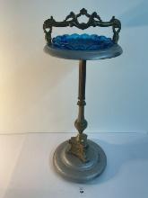 Art deco smoking stand blue glass