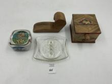 4 misc - wood pipe holder - porcelain florida set - holiday inn - wood cigarette holder