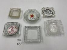 6 vintage glass ashtrays - nevada lodge - gene autry hot jackson bros livestock erie il