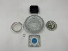 5 misc - mcm heavy large glass tray - michigan the locks - chicago morrison hotel - ramada inn - bf