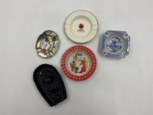 5 misc - carved hawaii - 1950s christmas santa - 1982 knoxville worlds fair - ozarks tin - blue delp