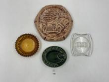 4 misc - mcm amber cut glass - holiday inn - pottery white bread co. - deer driving hunters