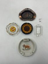 5 misc - wisc porcelain dog/duck - topo chico - boys town nebraska - small glass sailingship - mcm f