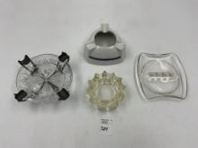 4 misc - 3 sided porcelain - mcm round cut glass metal frame - mcm round cut glass - glass ashtray
