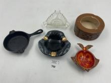 5 misc - cast iron pan wagner #1050 - mexican round face - mcm black/gold tray - fish hawaii treasur
