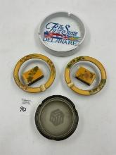 6 misc - 2 small porcelain top match holders and 2 matching glass trays - savannah il state bank - 1
