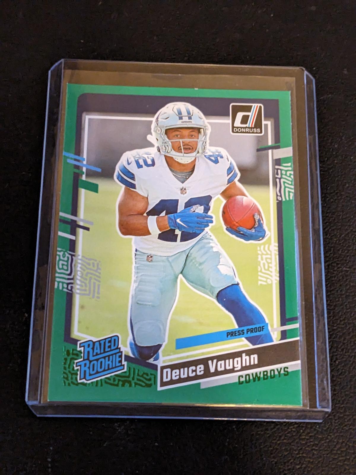 2023 Donruss Rated Rookie Green Press Proof Deuce Vaughn #324 RC Cowboys