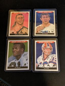 x4 nfl card lot 2018's sportkings; jim brown/jim thorpe/jim kelly/shawn michaels