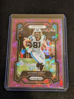 012/225 SP 2023 Panini Prizm Hayden Hurst #42 Purple Ice Prizm /225 Carolina Panthers