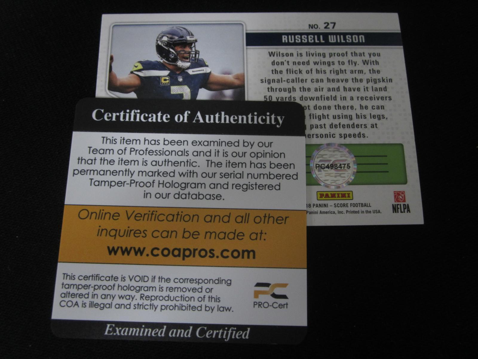 2018 SCORE RUSSELL WILSON AUTOGRAPH COA