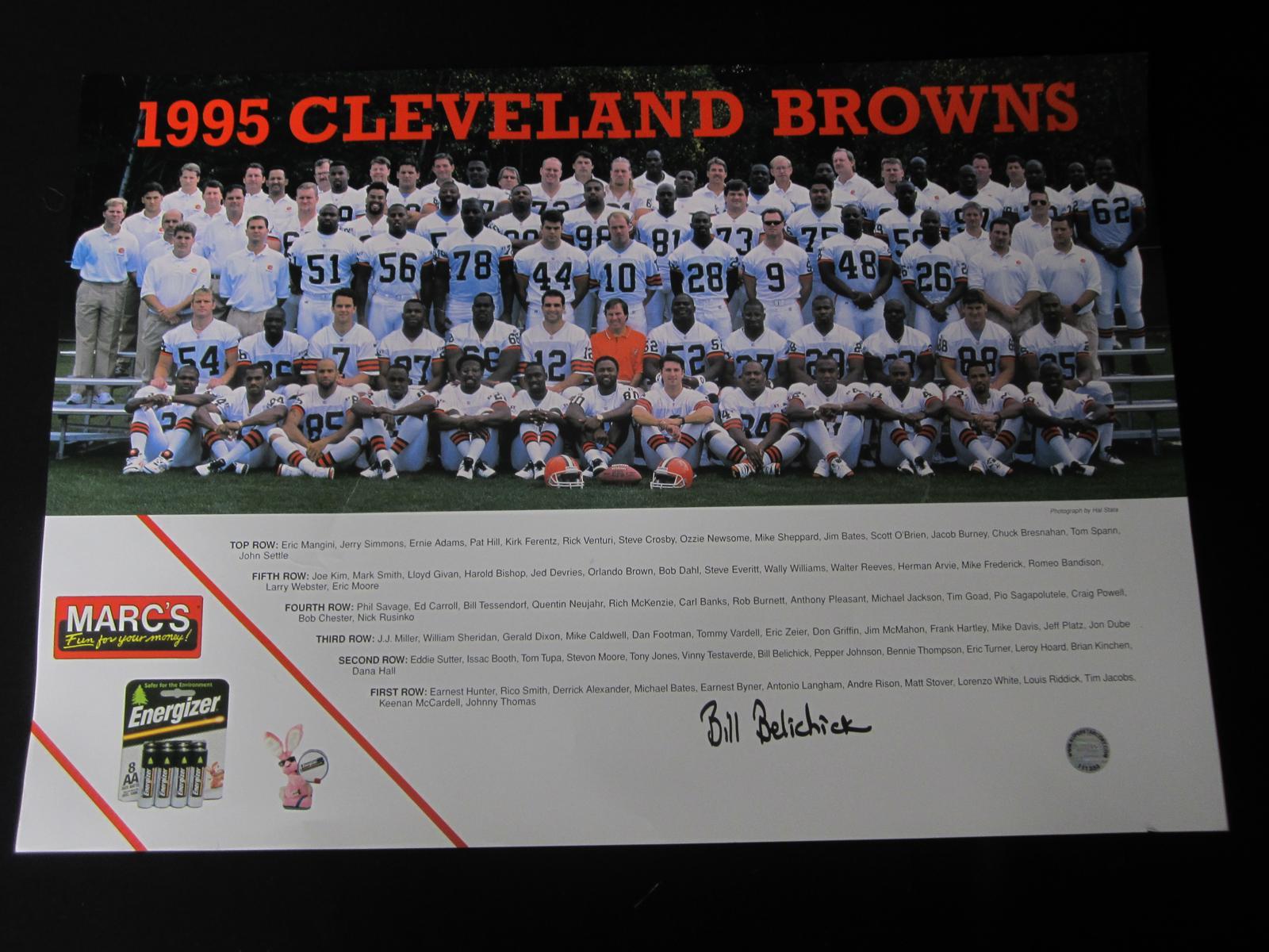 BILL BELICHICK SIGNED 1995 BROWNS POSTER COA