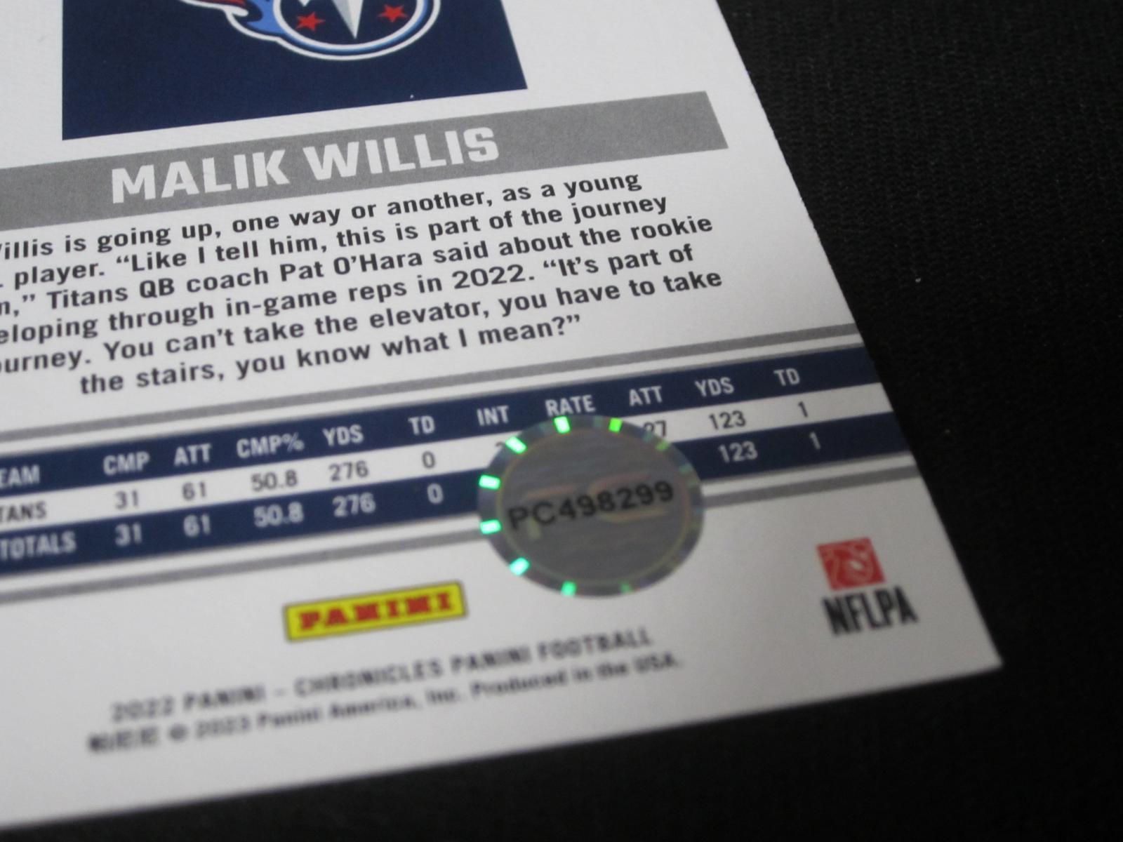 Malik Willis Signed Trading Card RC COA Pros