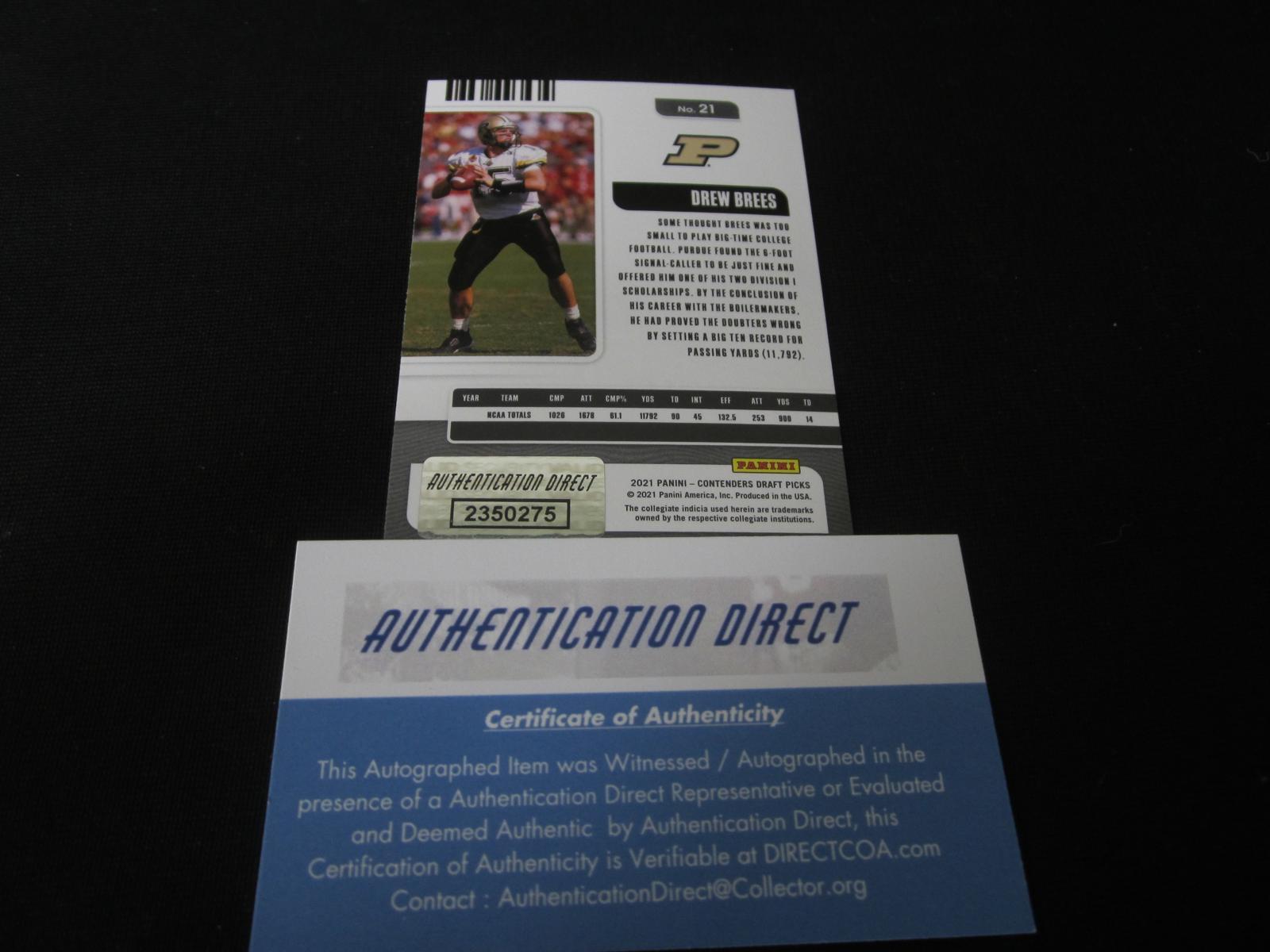 Drew Brees Signed Trading Card Direct COA