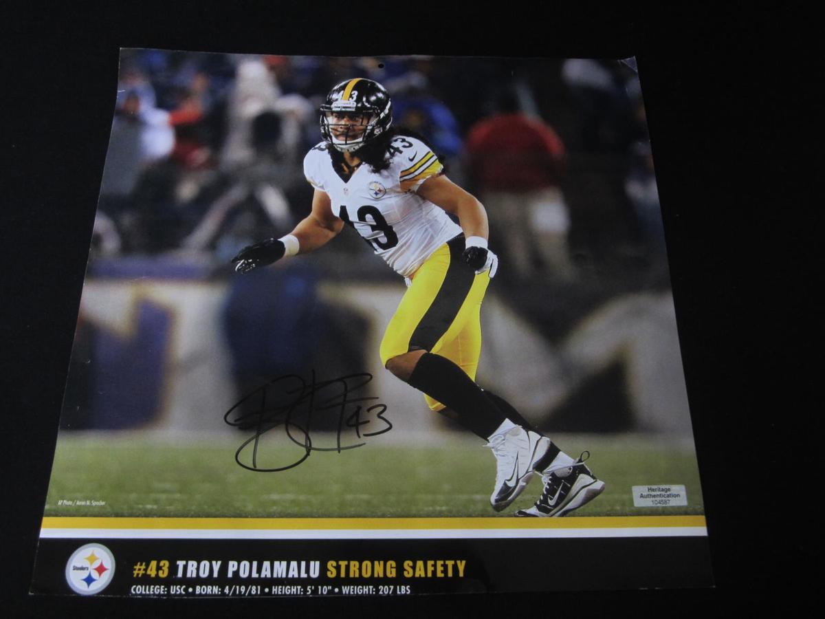 TROY POLAMALU SIGNED CALENDAR PHOTO COA