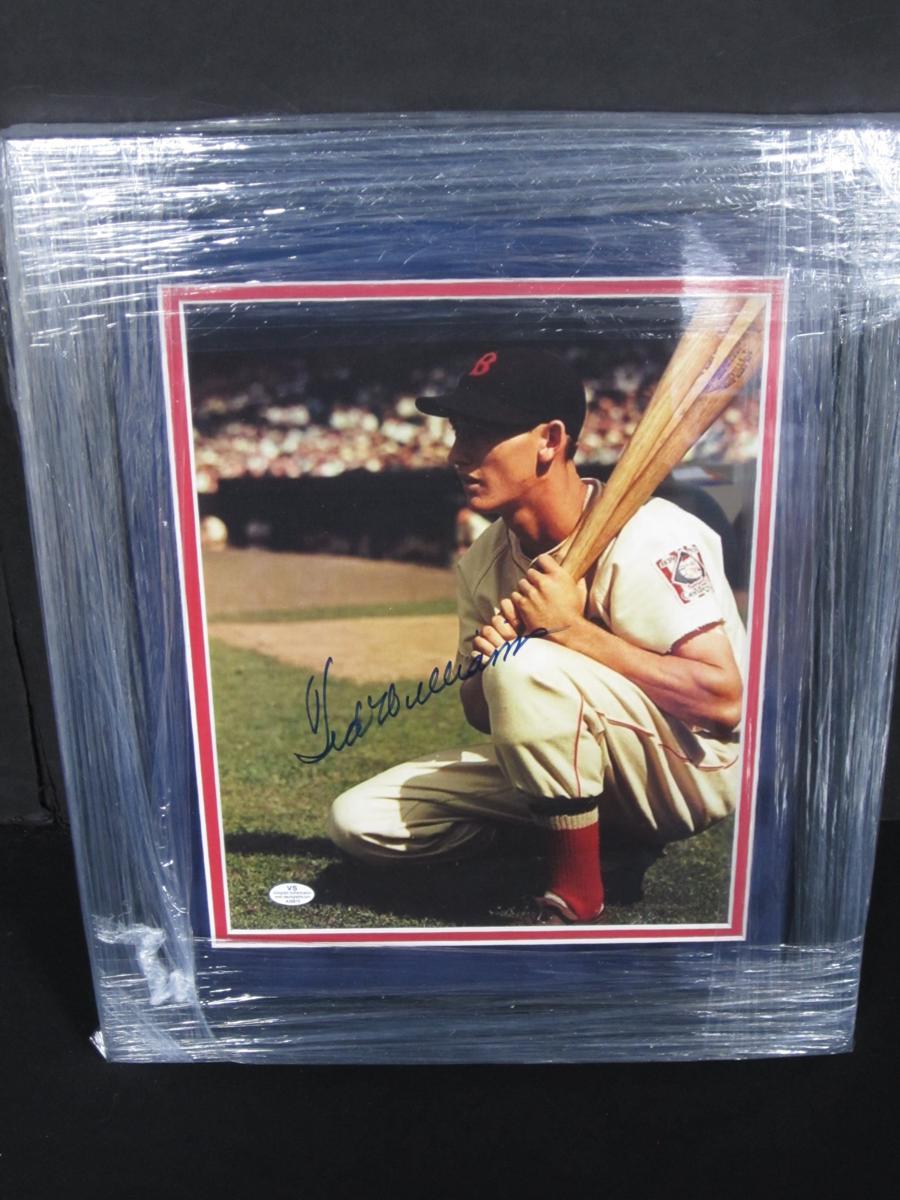 FRAMED TED WILLIAMS SIGNED 8X10 PHOTO COA