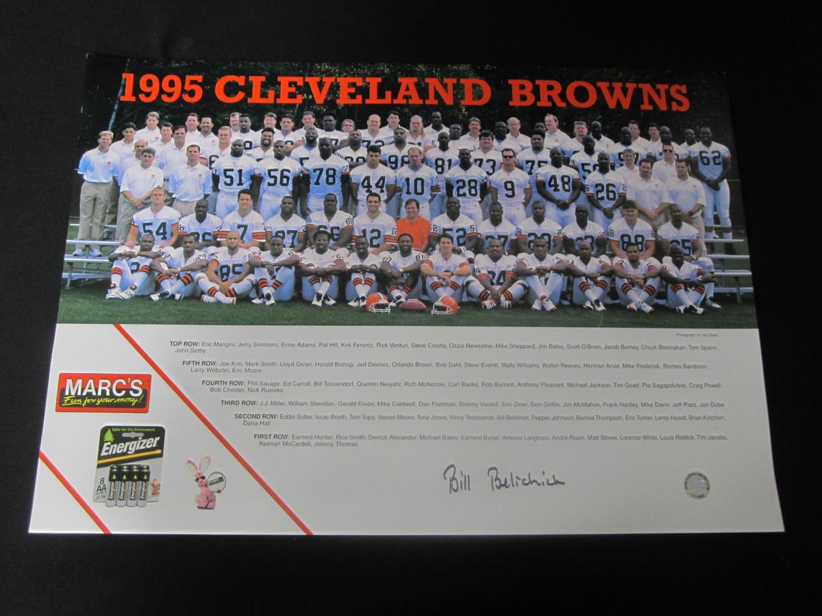 BILL BELICHICK SIGNED 1995 BROWNS POSTER COA