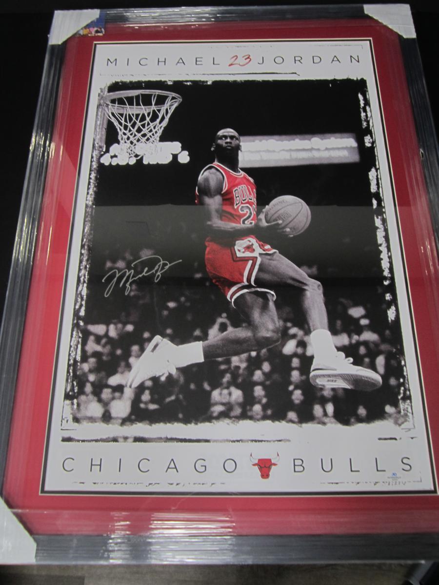 LARGE FRAMED MICHAEL JORDAN SIGNED POSTER COA