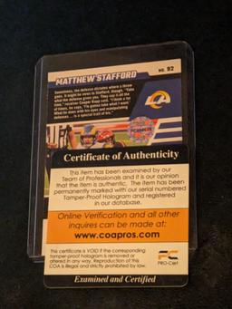 Matthew Stafford autographed card w/coa