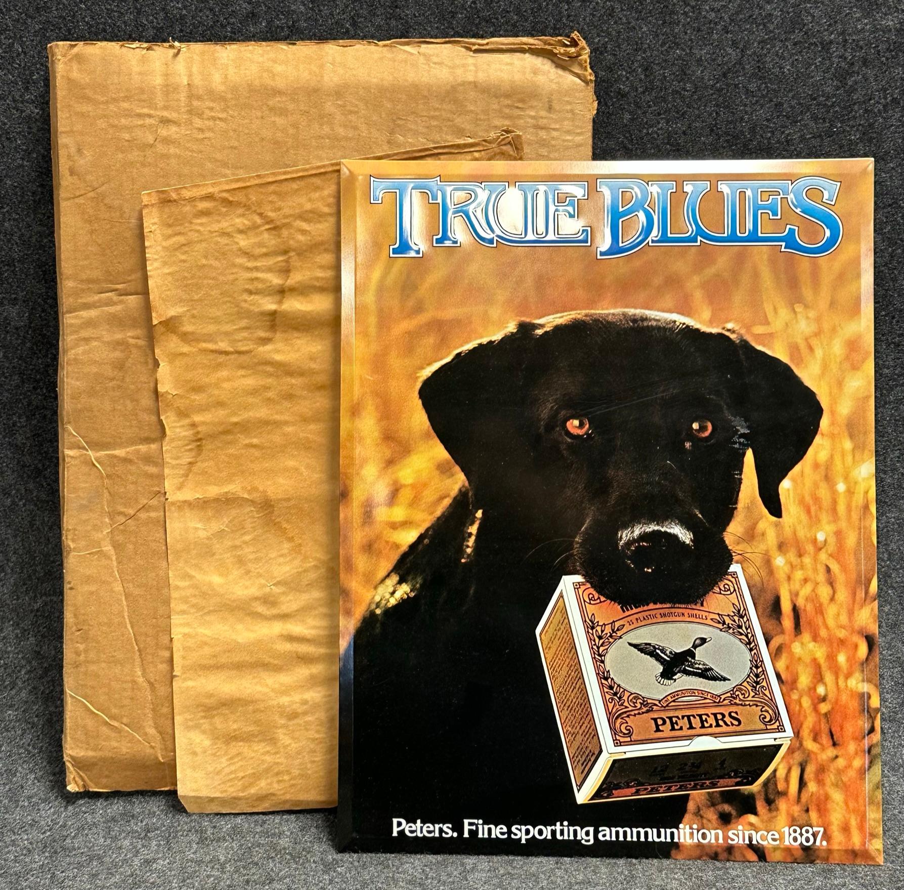 Peters True Blues Tin Over Cardboard NOS Sign w/ Box