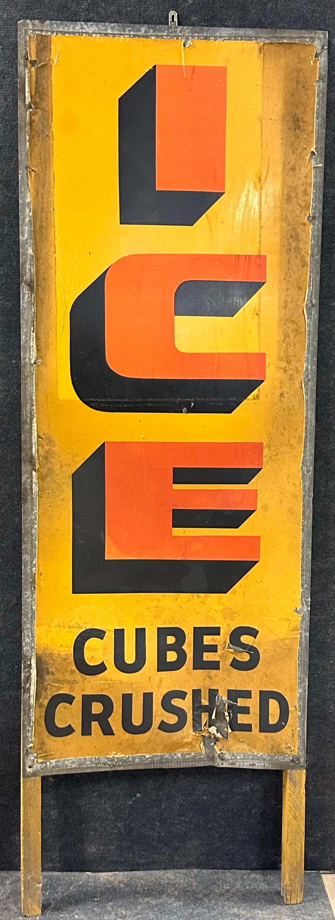 Ice Cubes Crushed Galvanized Hand Painted Advertising 6' Sign