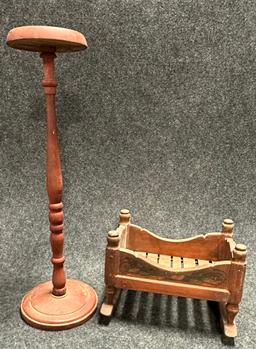 Pair Wooden Objects Circa 1920s Wooden Haberdashery Red Painted Hat Stand  Unknown Painted Childs Do