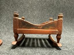 Pair Wooden Objects Circa 1920s Wooden Haberdashery Red Painted Hat Stand  Unknown Painted Childs Do