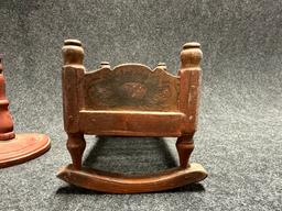 Pair Wooden Objects Circa 1920s Wooden Haberdashery Red Painted Hat Stand  Unknown Painted Childs Do
