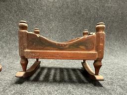 Pair Wooden Objects Circa 1920s Wooden Haberdashery Red Painted Hat Stand  Unknown Painted Childs Do