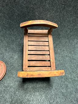 Pair Wooden Objects Circa 1920s Wooden Haberdashery Red Painted Hat Stand  Unknown Painted Childs Do