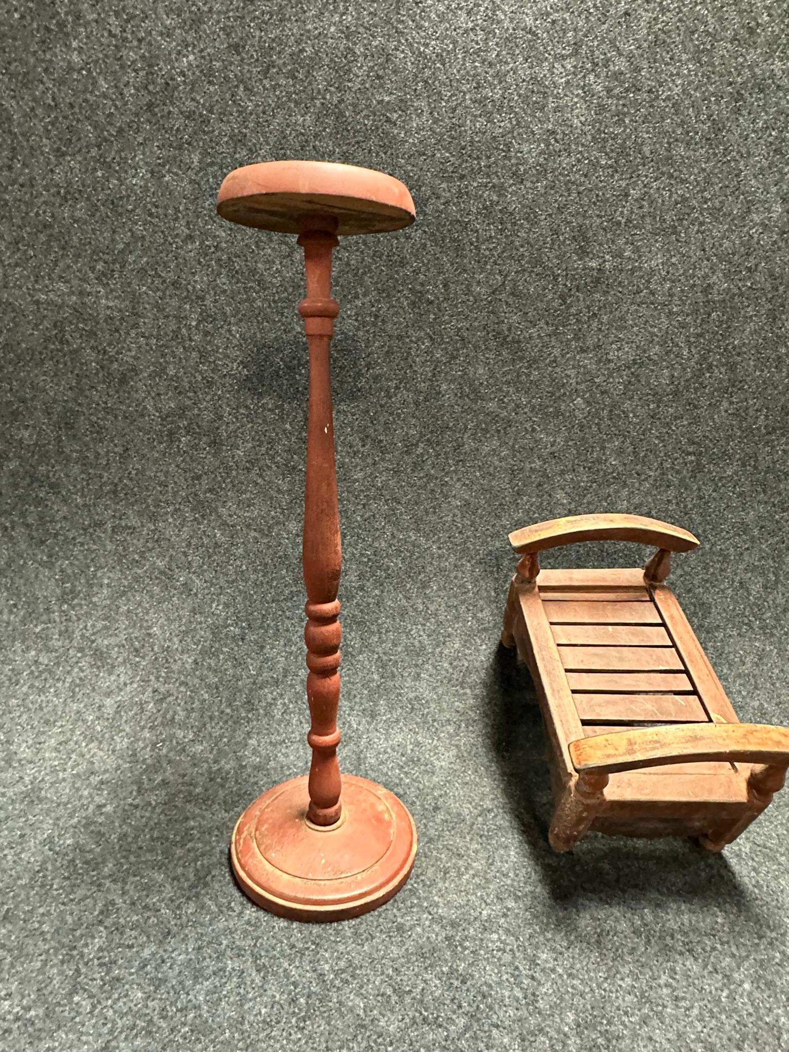 Pair Wooden Objects Circa 1920s Wooden Haberdashery Red Painted Hat Stand  Unknown Painted Childs Do