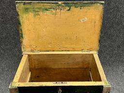 Antique Folk Art Green  White Painted Locking Document Box by Elmer
