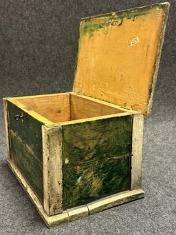 Antique Folk Art Green  White Painted Locking Document Box by Elmer
