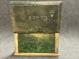 Antique Folk Art Green  White Painted Locking Document Box by Elmer