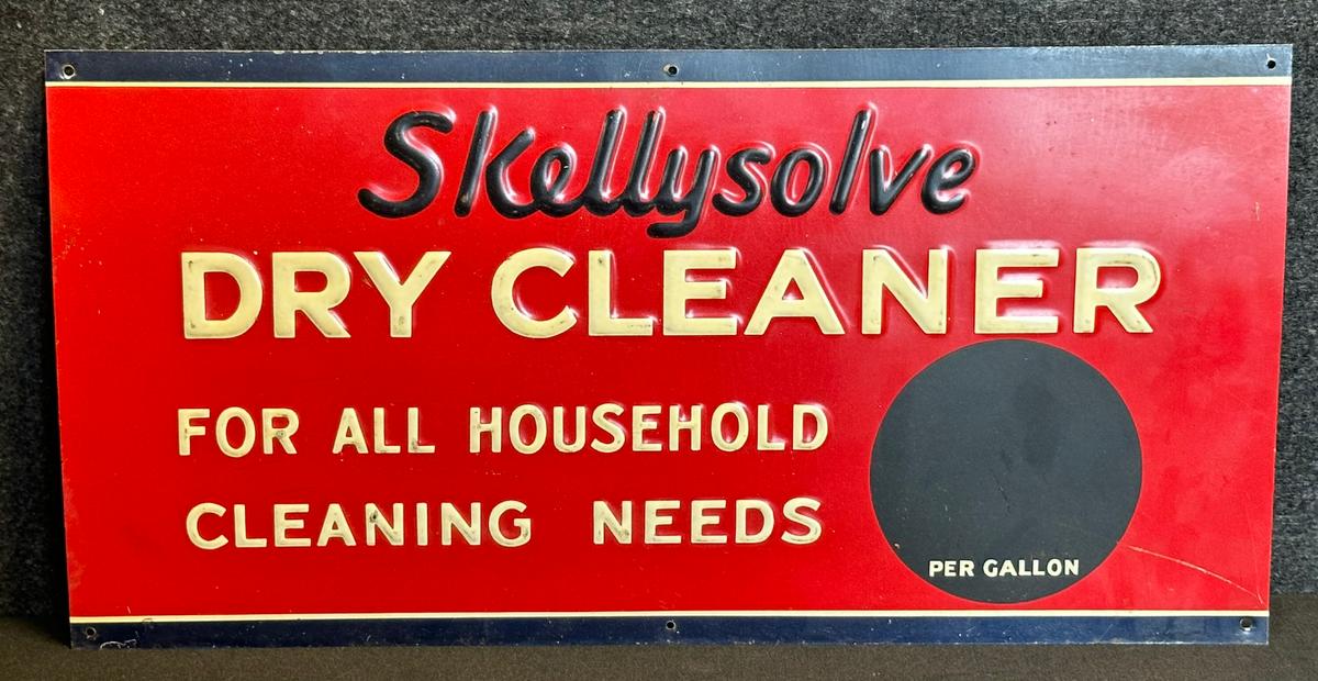 Skellysolve Dry Cleaner Embossed Painted Metal Pricer Advertising Sign