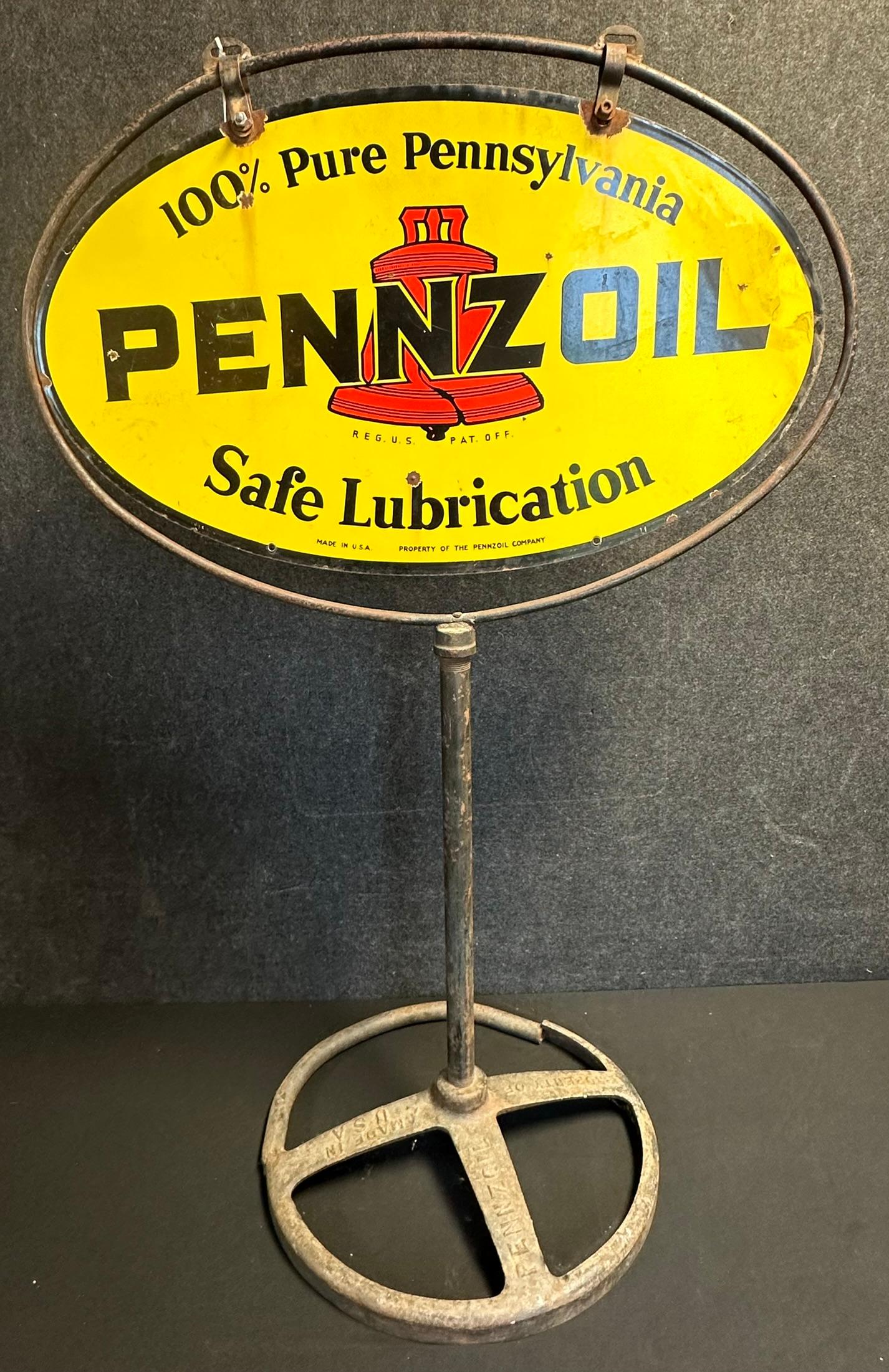 Pennzoil 1930s Porcelain Curbside Advertising Sign w/ Original Bracket