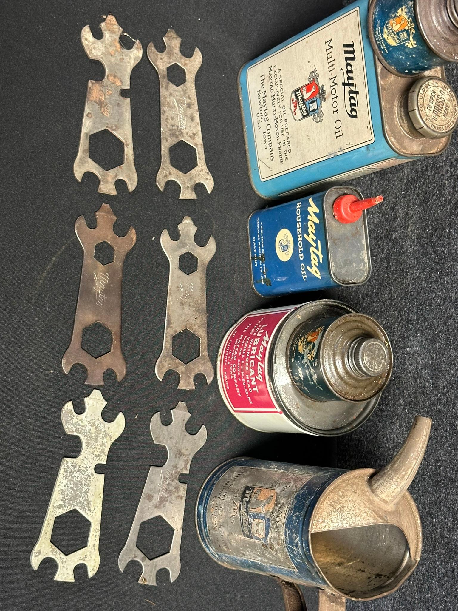 Lot 12 Maytag Oil Cans & Wrenches