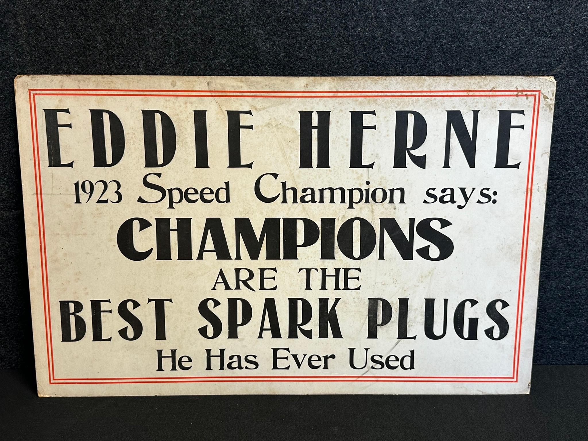Pair Eddie Herne 1923 Champion Spark Plugs Advertising Cardstock Signs