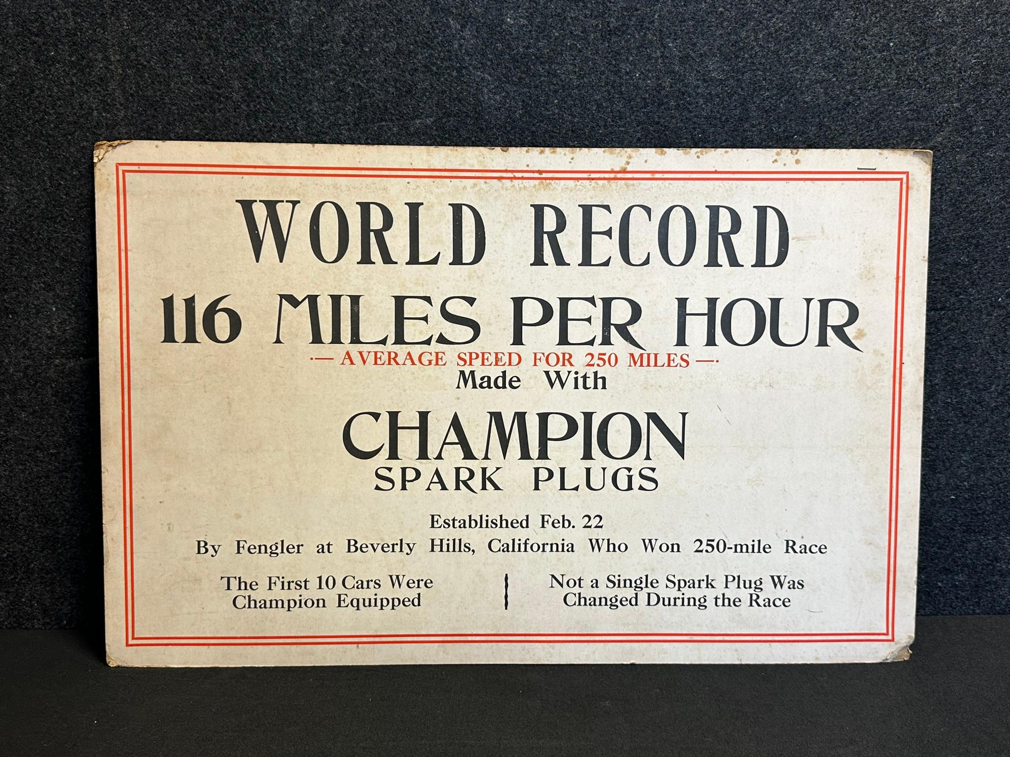 Pair Eddie Herne 1923 Champion Spark Plugs Advertising Cardstock Signs