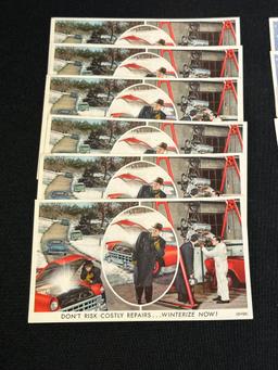 Lot of 17 Prestone Advertising Postcards & Conoco Restroom 1948 Calendar