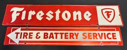 Firestone Embossed Tire & Battery Service Advertising Painted Metal Sign