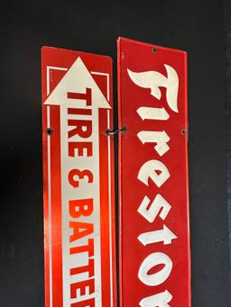 Firestone Embossed Tire & Battery Service Advertising Painted Metal Sign