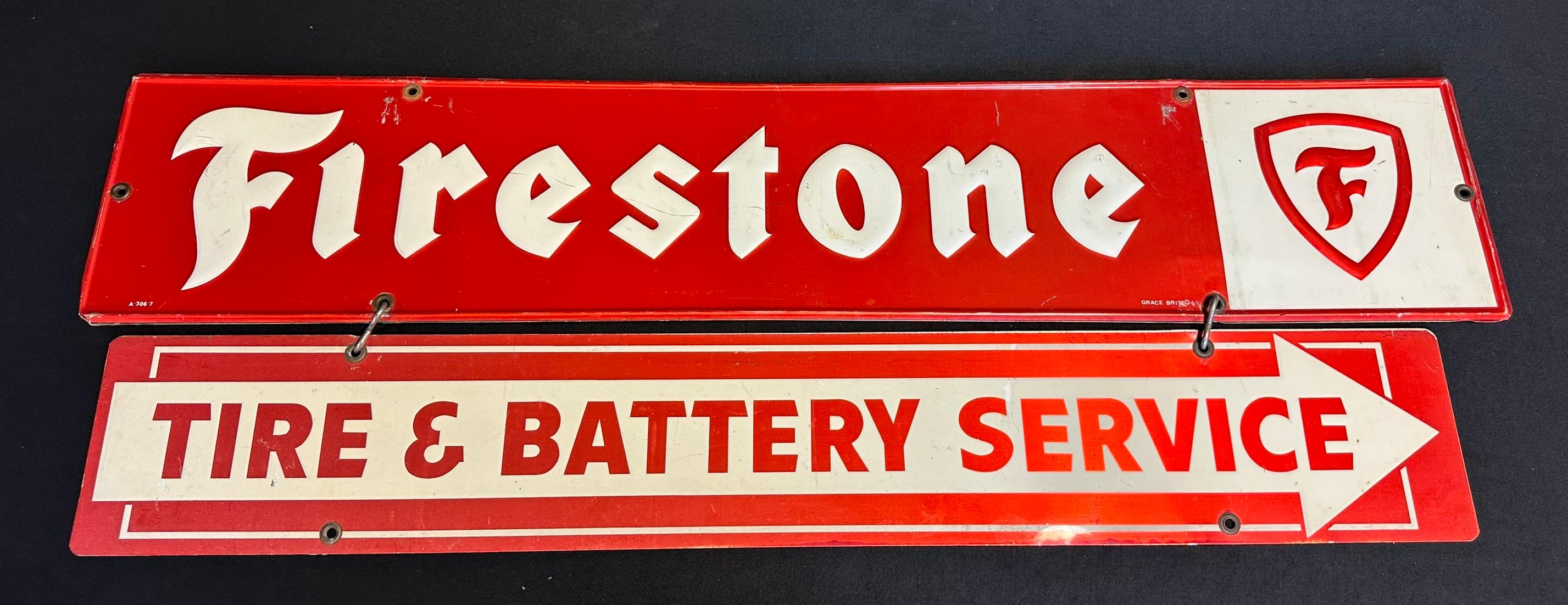 Firestone Embossed Tire & Battery Service Advertising Painted Metal Sign